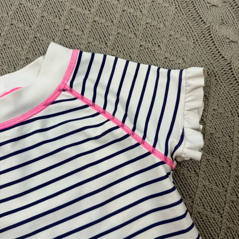 Janie and Jack Striped Kids Swim Top Rash Guard with Pink Accents ~ 4